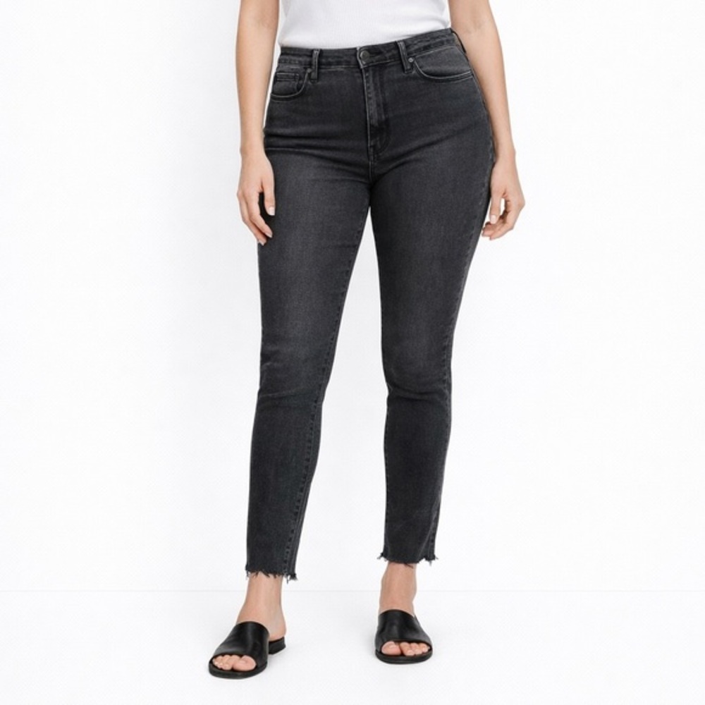 Good American Good Classic Raw Hem Slim Jeans‎ Gray High Rise Stretch Womens 16